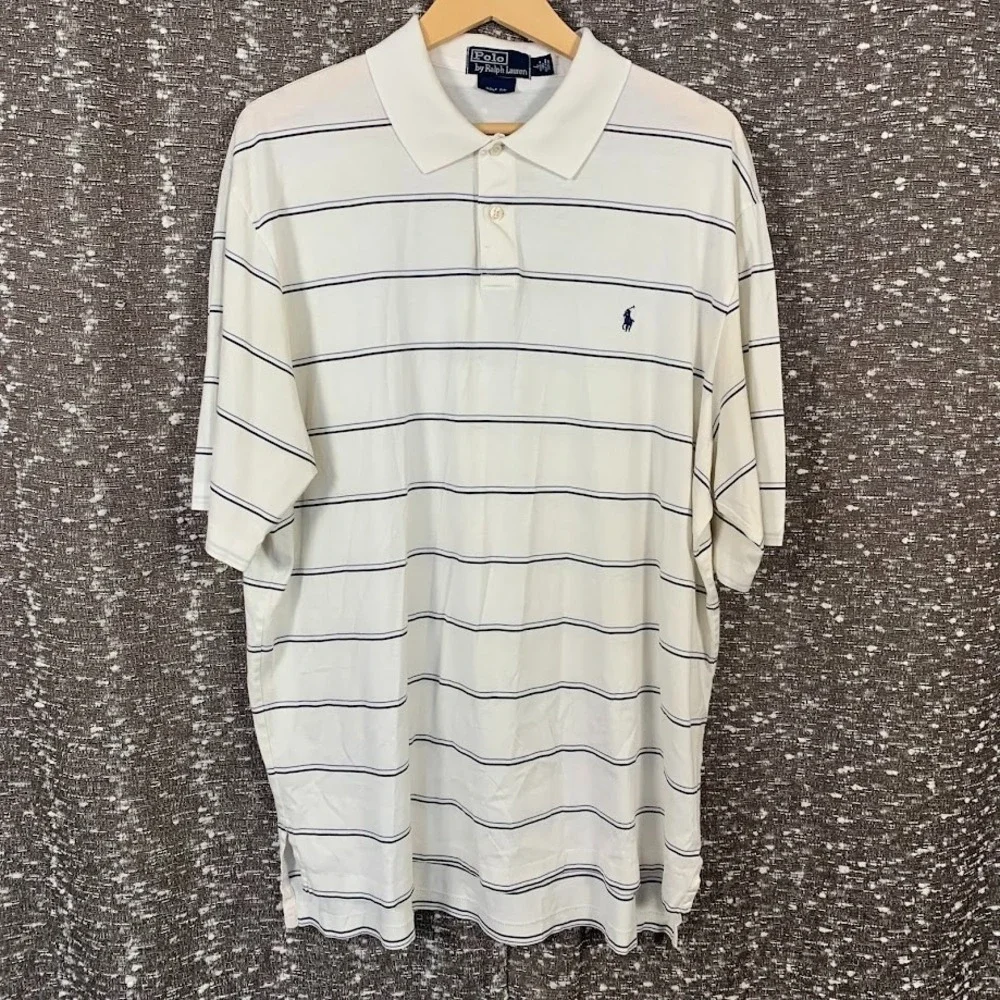 Polo Ralph Lauren Striped Polo Shirt Golf Fit Logo Preppy Mens Large Pima Cotton